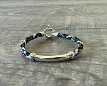 Load image into Gallery viewer, Round Braid Bracelet with Smooth Silver Tube and Spacer Beads