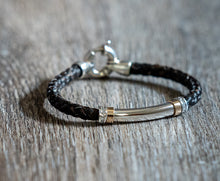 Load image into Gallery viewer, Round Braid Bracelet with Sterling Tubing and 14K Gold Ends with CZ Beads