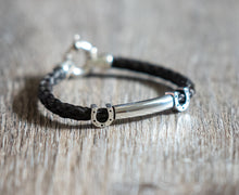 Load image into Gallery viewer, Round Braid Bracelet with Smooth Silver Tube and Horseshoe Beads