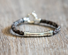 Load image into Gallery viewer, Round Braid Bracelet with Sterling Silver Tubing and Silver end pieces with CZ Beads added