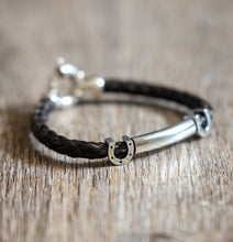 Load image into Gallery viewer, Round Braid Bracelet with Smooth Silver Tube and Horseshoe Beads