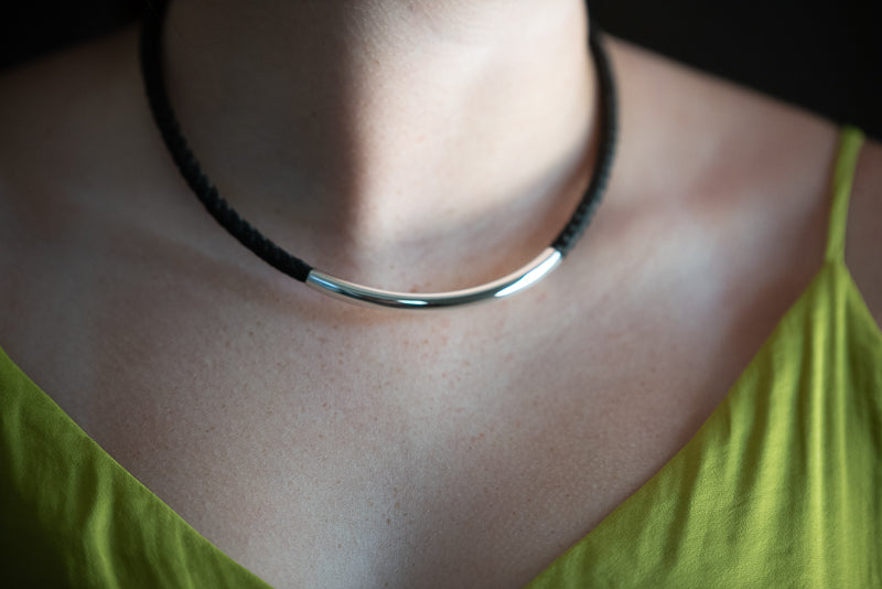 Round Braid Necklace with Smooth Sterling Silver Tube