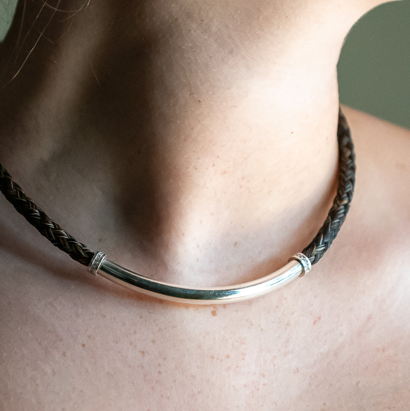 Round Braided Necklace with Smooth Sterling Tubing and CZ Beads