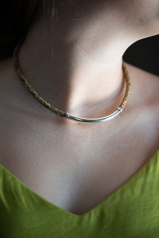 Round Braid Necklace with Sterling Silver Tube & Sterling Silver End Pieces