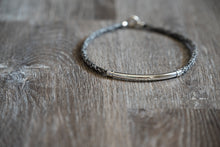 Load image into Gallery viewer, Round Braid Necklace with Sterling Tubing and Silver Ends and CZ Beads
