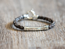 Load image into Gallery viewer, Round Braid Bracelet with Sterling Silver Tubing and Silver end pieces with CZ Beads added

