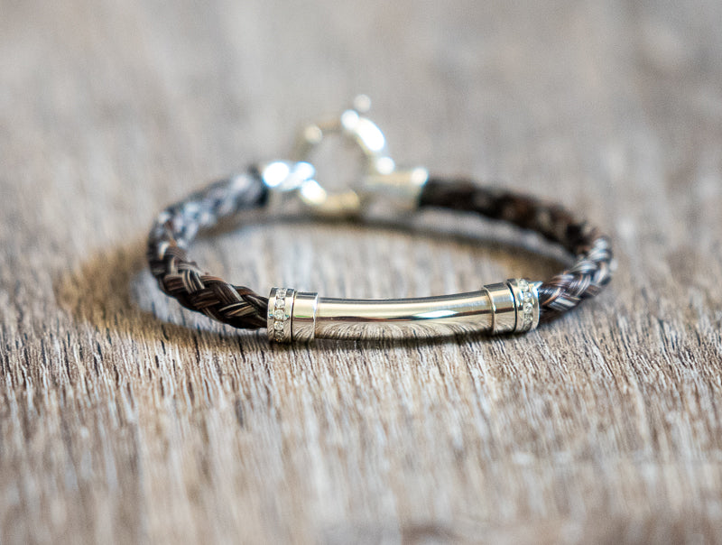 Round Braid Bracelet with Sterling Silver Tubing and Silver end pieces with CZ Beads added