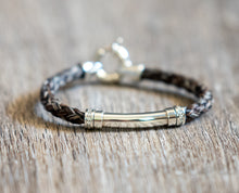 Load image into Gallery viewer, Round Braid Bracelet with Sterling Silver Tubing and Silver end pieces with CZ Beads added
