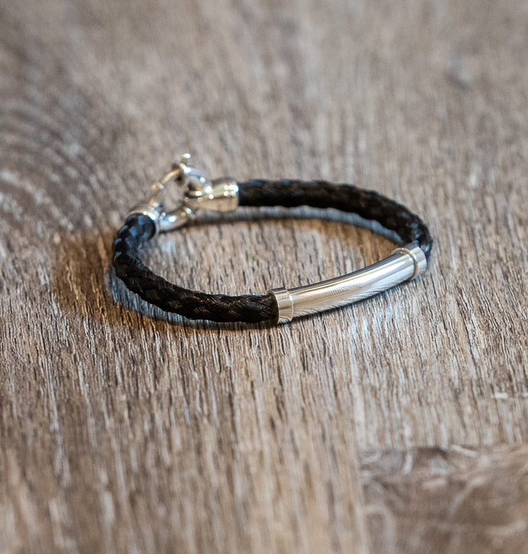 Round Braid Bracelet  with Sterling Silver Tube and  Sterling End Pieces