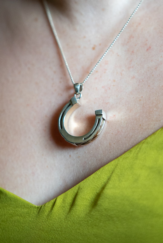 Large Silver Horseshoe Channel Pendant